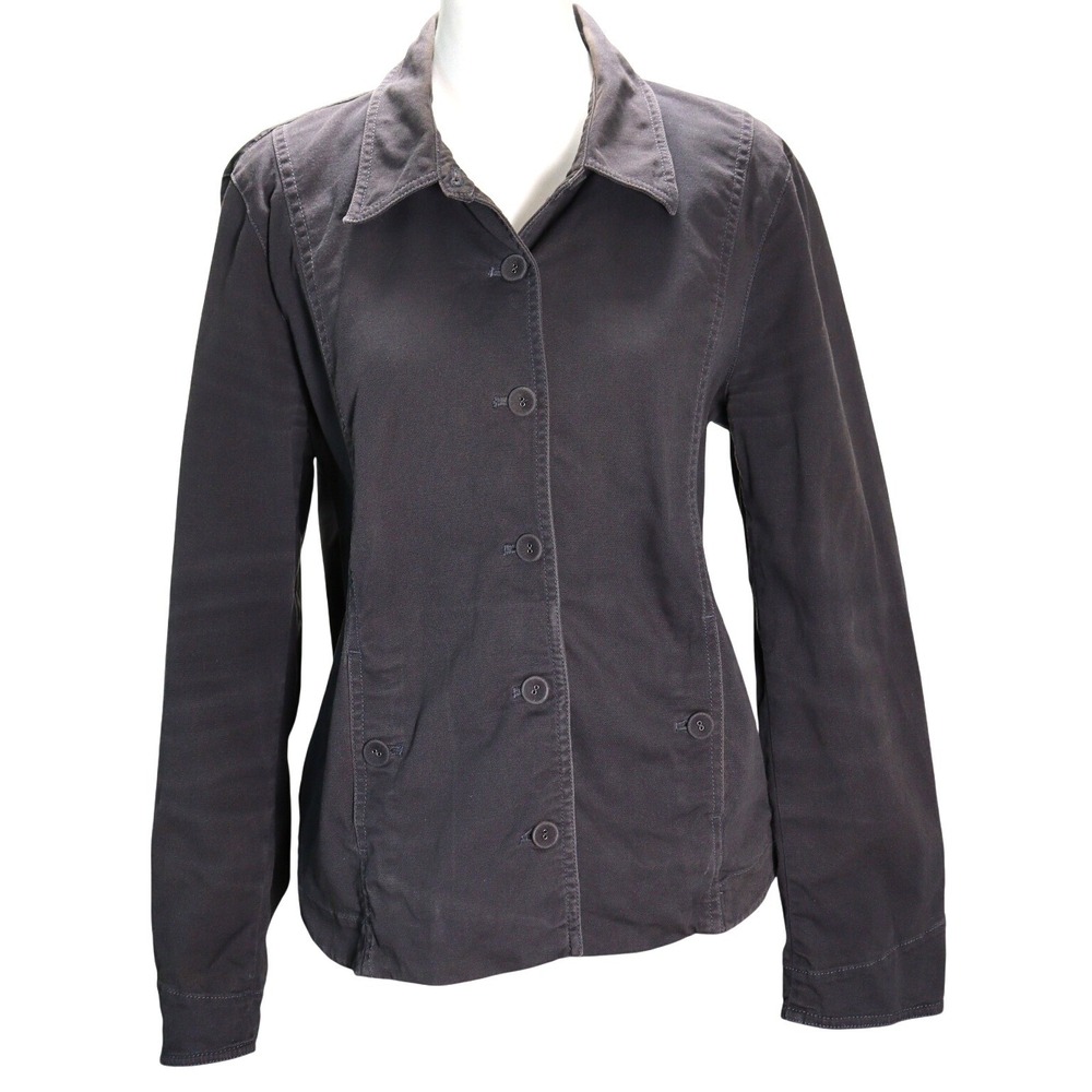 Eileen Fisher Organic Cotton Stretch Jacket casual Luxury Charcoal Gray L Staple